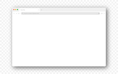 Empty browser window on transparent background. Empty web page mockup with toolbar - obrazy, fototapety, plakaty