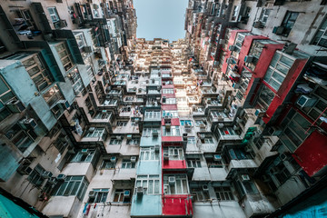 Fototapeta na wymiar Colorful building facade in Hong Kong, Quarry Bay ( a.k.a. Monster Building)