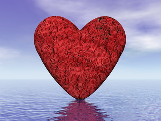 Fototapeta premium Heart full of roses over the ocean for Valentine's Day - 3D render