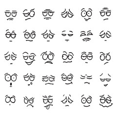 Cartoon kawaii eyes and mouths. Cute emoticon emoji characters in japanese style. Vector emotion smile cartoon, kawaii japanese anime illustration