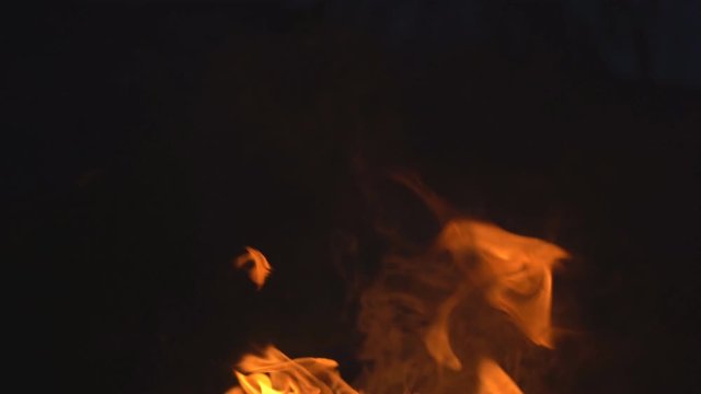 Slow motion fire concept, Fire flame close up  burning super Slow motion.It real fire flame on campfire is rapid oxidation material in exothermic chemical process of combustion releasing heat light
