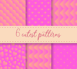 Valentine's Day pattern set. Hot pink and peachy orange colors. Flat style. Trendy, cute, minimalist, simple.