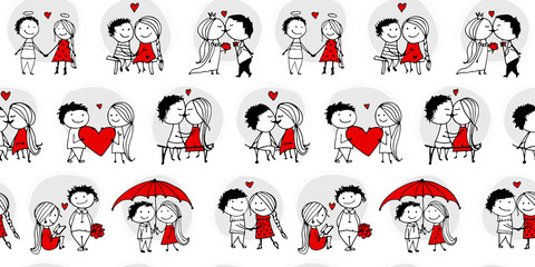 Couple in love kissing, valentine seamless pattern for your design