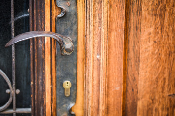 close up view of the historical doors within the streets of Prague