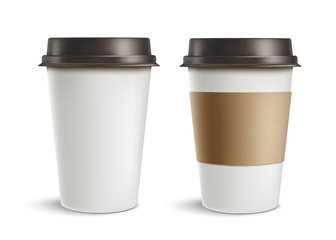 Set of coffee cup - Mockup template for cafe. black, white, brown cardboard coffee cup mockup. Disposable plastic and paper tableware template for hot drinks. Vector illustration