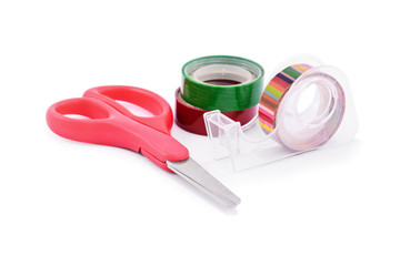 Colorful washi tapes and red scissors