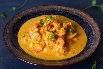 Creamy rich spicy shrimp curry. Seafood dish