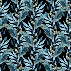 Seamless pattern with blue leaves. Background for wrapping paper, wall art design