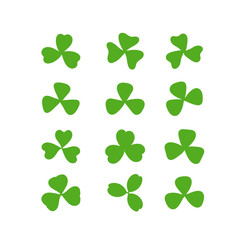 Clover leaf plant icon set. Symbol for St. Patricks Day and luck. Vector illustration isolated