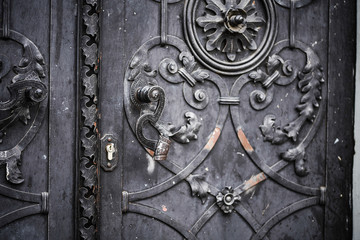 close up view of the historical doors within the streets of Prague