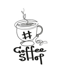 One continuous line drawing of Coffee shop logotype. Simple line art drawing of Coffee shop logotype.
