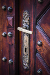 close up view of the historical doors within the streets of Prague