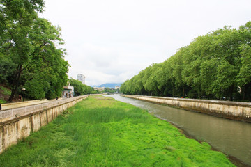 Urban landscape. River in the city. Sochi