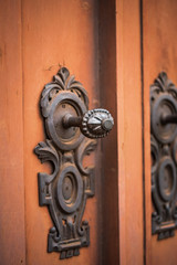 close up view of the historical doors within the streets of Prague