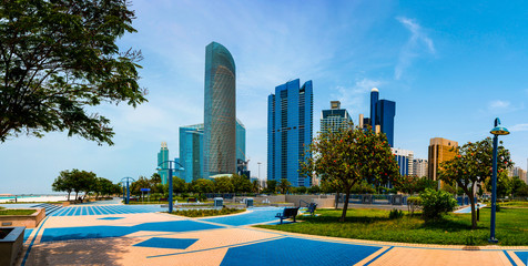  Abu Dhabi downtown view from the corniche promenade at day time