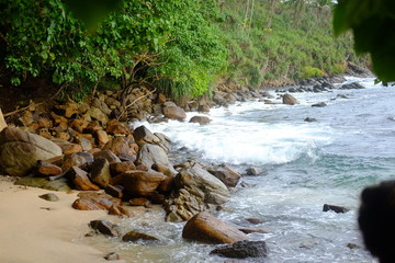 Rocky beach on the island of Sri Lanka