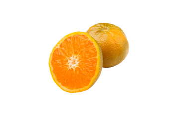 half of ripe orange and tangerine, isolated