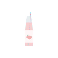 Fresh strawberry juice in a bottle with straw flat vector illustration isolated on a white background.