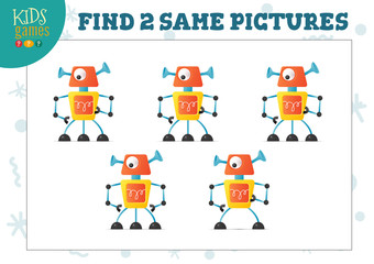 Find two same pictures kids game vector illustration.