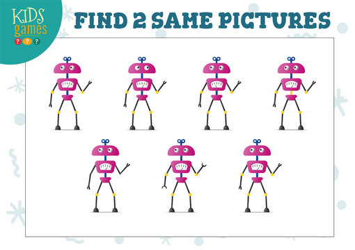 Find two same pictures kids game vector illustration.