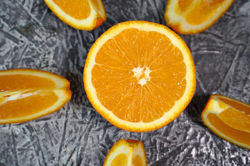 slices of orange on wooden board