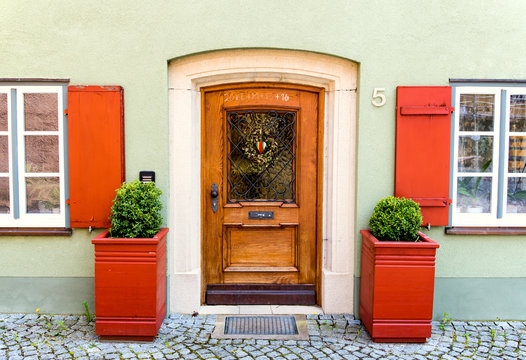 Colorful orange facade of a house in Germany