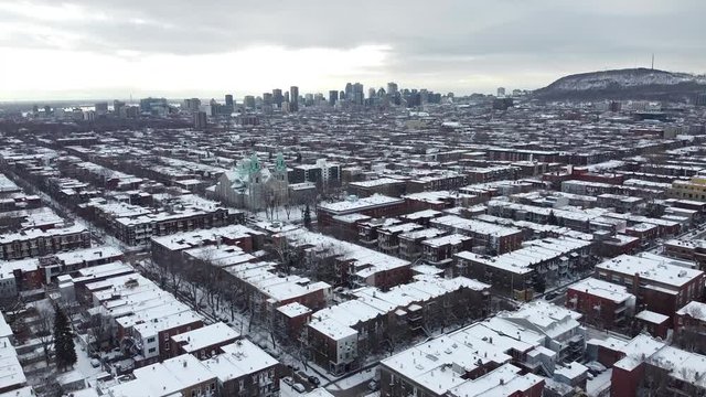 Montreal Plateau Mont-Royal winter snow aerial view