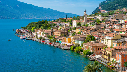 The picturesque town of Limone sul Garda, on Lake Garda. Province of Brescia, Lombardia, Italy. - obrazy, fototapety, plakaty