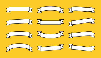 Set different flat vector ribbons banners isolated on yellow background. White strips in origami style Vector illustration design