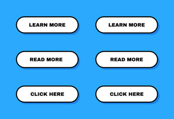 Set of cartoon style buttons for website, mobile app and infographic on blue background. Modern vector illustration flat style