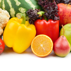 Fruits and vegetables isolated on white background.