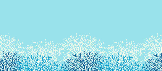 Fototapeta Underwater sea life ocean banner background with blue coral reef. obraz