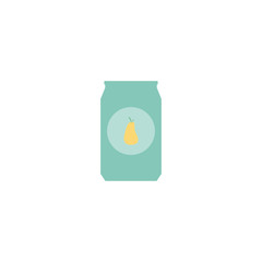 Fresh pear juice in a green can flat vector illustration on a white background.
