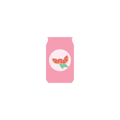 Grapefruit drink in a pink can flat vector illustration isolated on a white background.