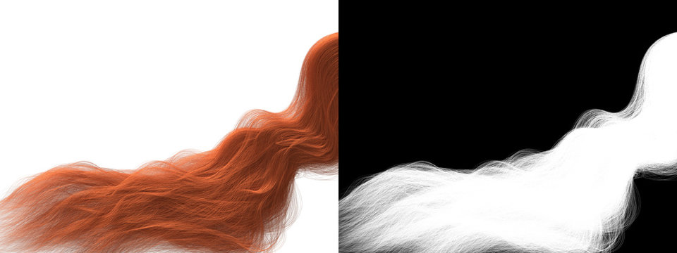 Ginger Dyed Hair Isolated Texture - Perfect Long Curls with Alpha Channel - Healthy Lock 3d Model Rendering Background Illustration 