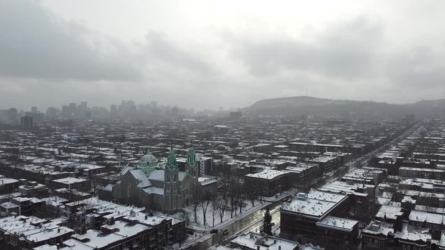 Montreal Plateau Mont-Royal winter snow aerial view