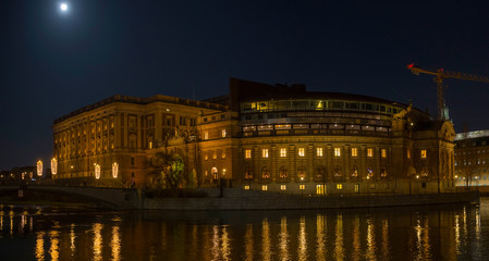 Evening view over Stockholm government buildings in the winter