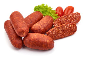 Dried spanish Chorizo sausages, isolated on white background