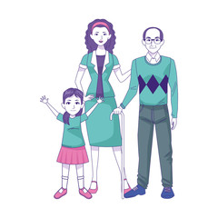old man, woman and little girl standing icon, flat design