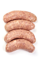 Raw pork Sausages, isolated on white background