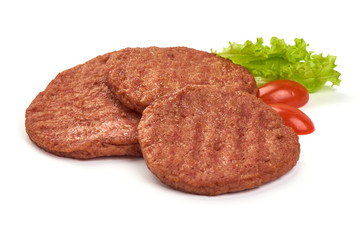 Fried Burger cutlets, ingredients for hamburger, isolated on white background