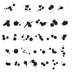 Splatter set.Ink blot collection isolated on white background