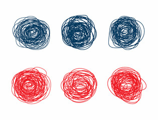 Round abstract scribbles. Set of isolated elements drawn by hand. Sketch, doodle, scrawl. Vector illustration.