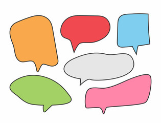 Set of colorful speech bubbles. Group of colored blank stickers. Cartoon vector illustration.
