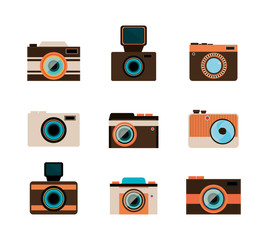 set icons of cameras photographics vector illustration design