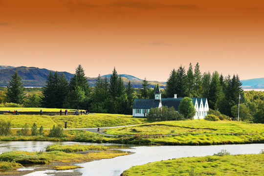 Autumn landscape of Pingvellir National Park, Iceland, Europe
