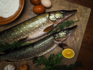 Fresh fish and ingredients for cooking delicious dishes