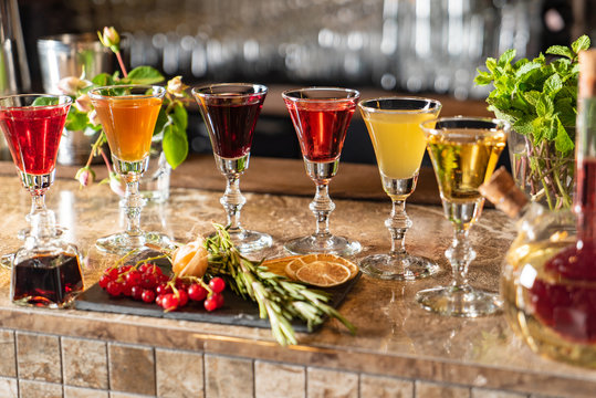 Different Bitters And Liqueurs in the bar