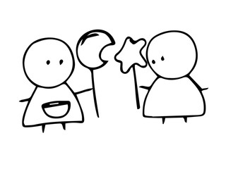 Cute girl with an asterisk. A hand-drawn picture.  Design for postcard, cover, things, decoupage, poster.