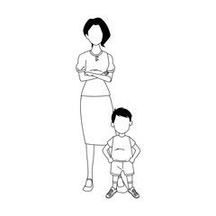 Woman with little boy standing, flat design